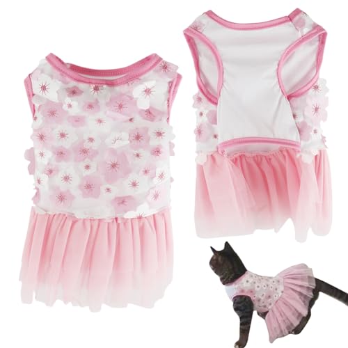 Qpets Dog Girl Dresses, Female Cat Dress, Crew Neck Dog Clothes Small Puppy Lace Princess Skirt, Girls Doggi Floral Dress Pink Flower Dresses Small Dog Cat Party Costume (M, Chest: 30cm) Qpets Dog Girl Dresses, Female Cat Dress, Crew Neck Dog Clothes Small Puppy Lace Princess Skirt, Girls Doggi Floral Dress Pink Flower Dresses Small Dog Cat Party Costume (M, Chest: 30cm)